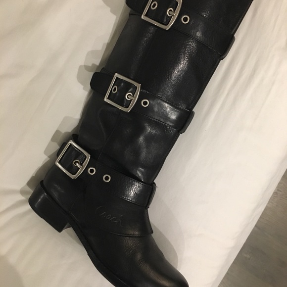 Coach Shoes - Coach black leather Jordan boots, 6.5